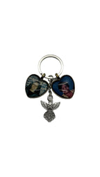 Two Heart Pendant Keyring With Guardian Angel