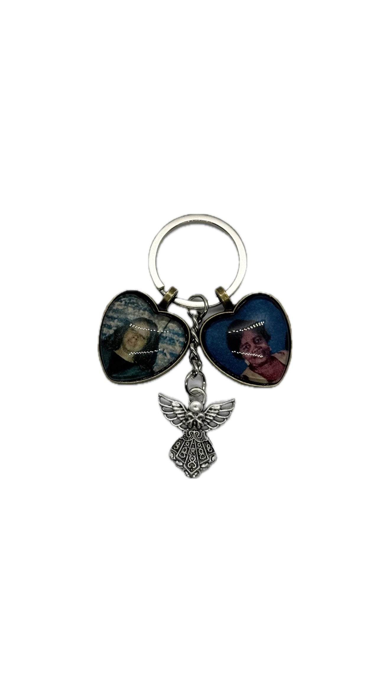 Two Heart Pendant Keyring With Guardian Angel