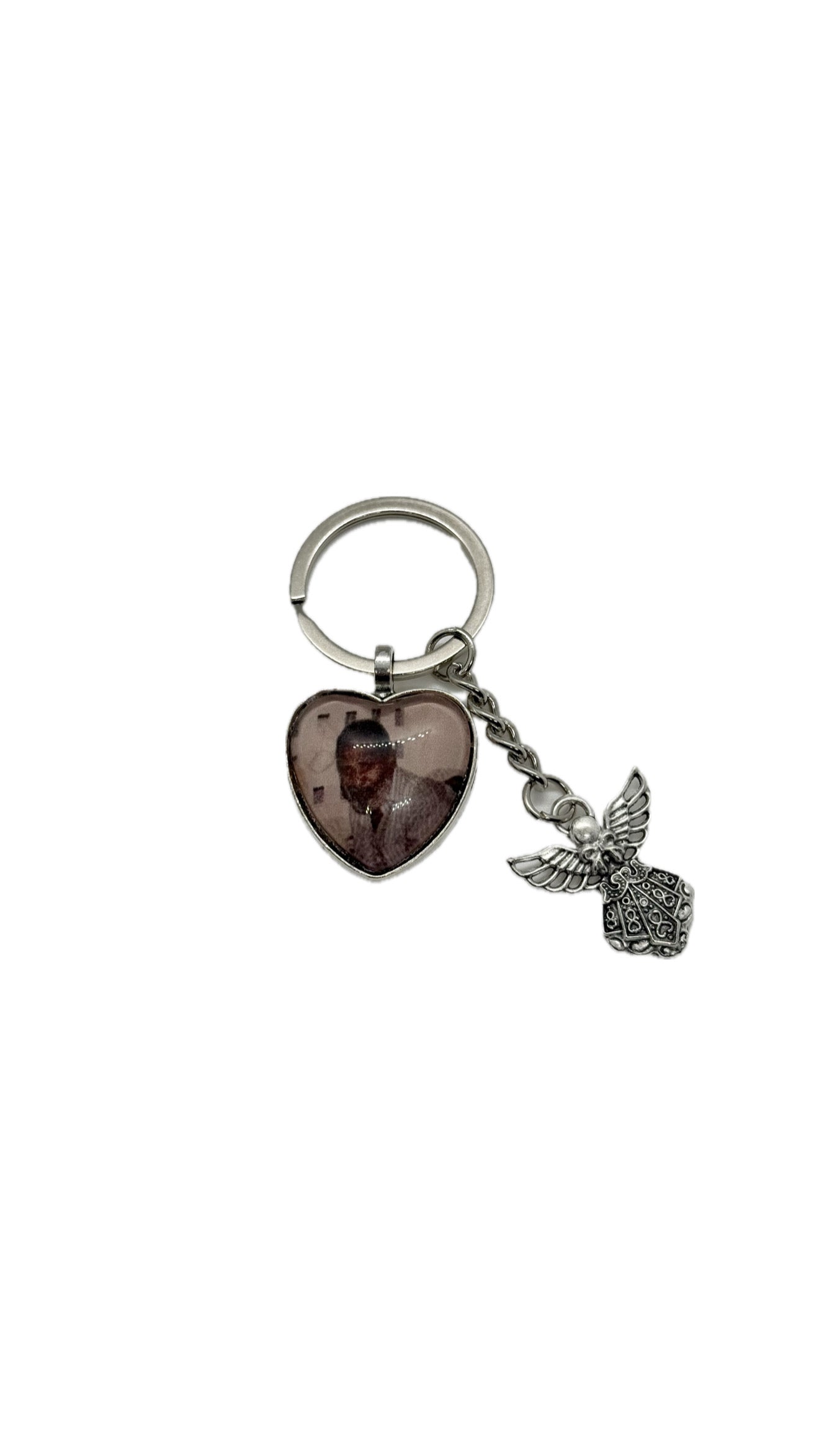 Heart Pendant Keyring With Guardian Angel