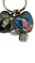 Two Heart Pendant Keyring With Guardian Angel