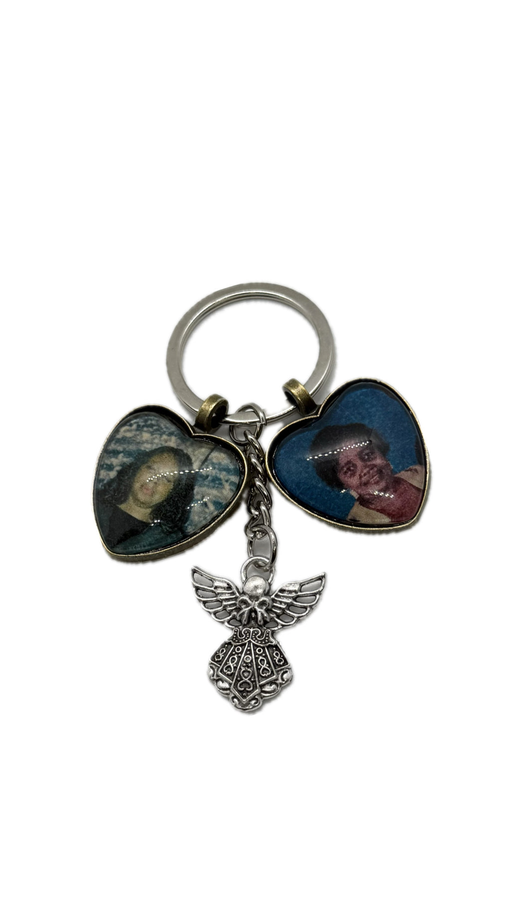 Two Heart Pendant Keyring With Guardian Angel