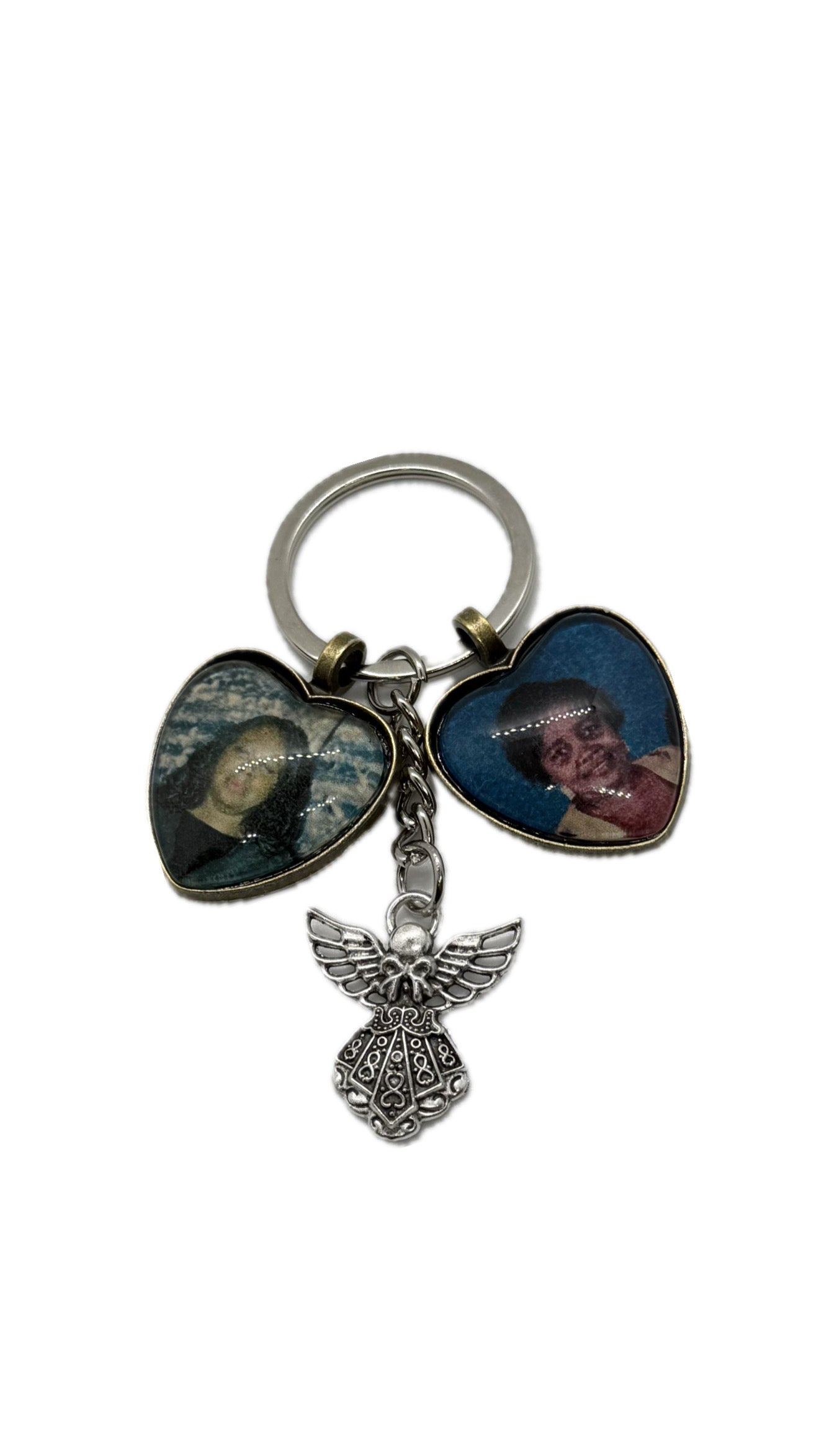 Two Heart Pendant Keyring With Guardian Angel
