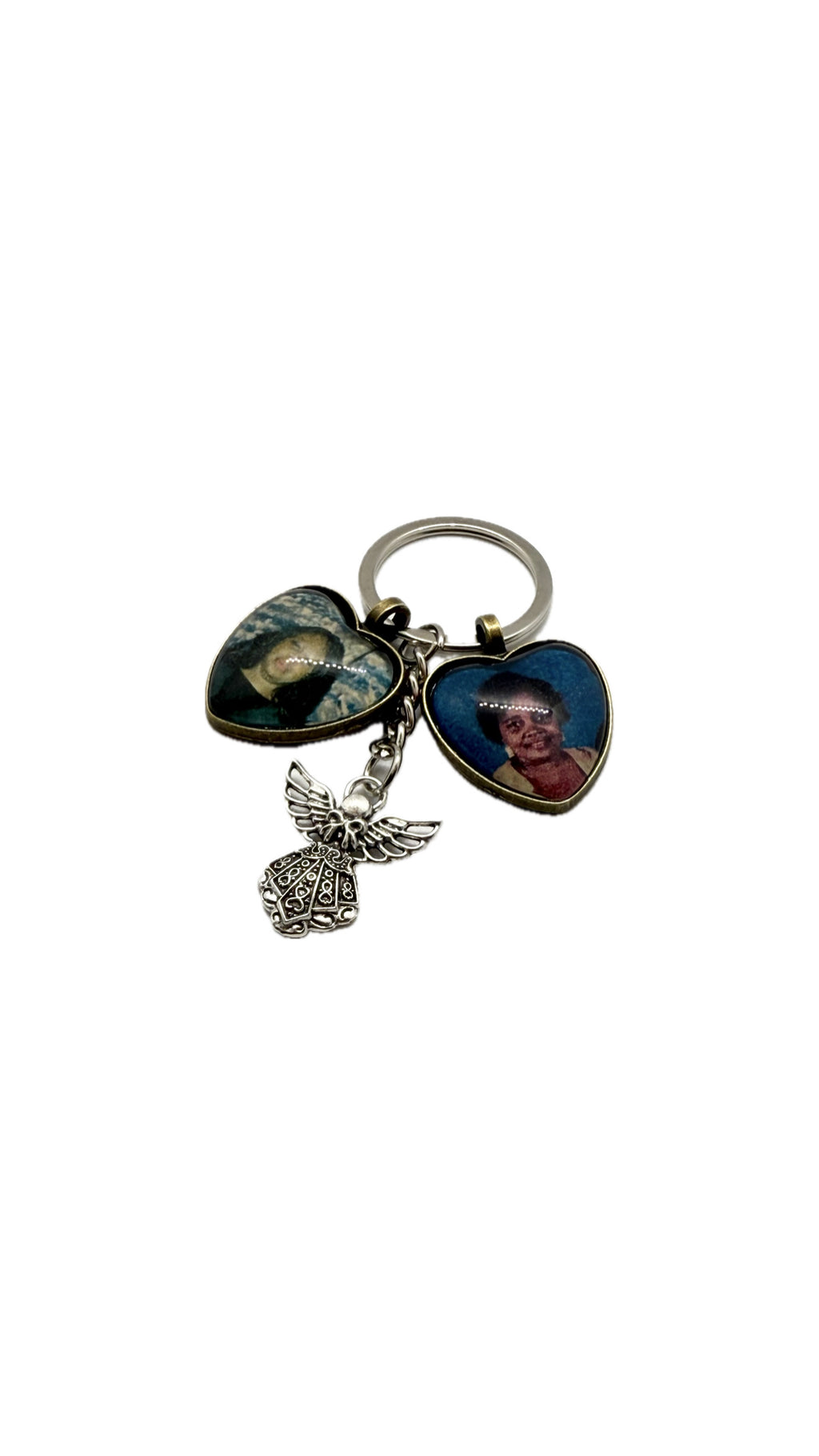Two Heart Pendant Keyring With Guardian Angel