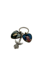 Two Heart Pendant Keyring With Guardian Angel