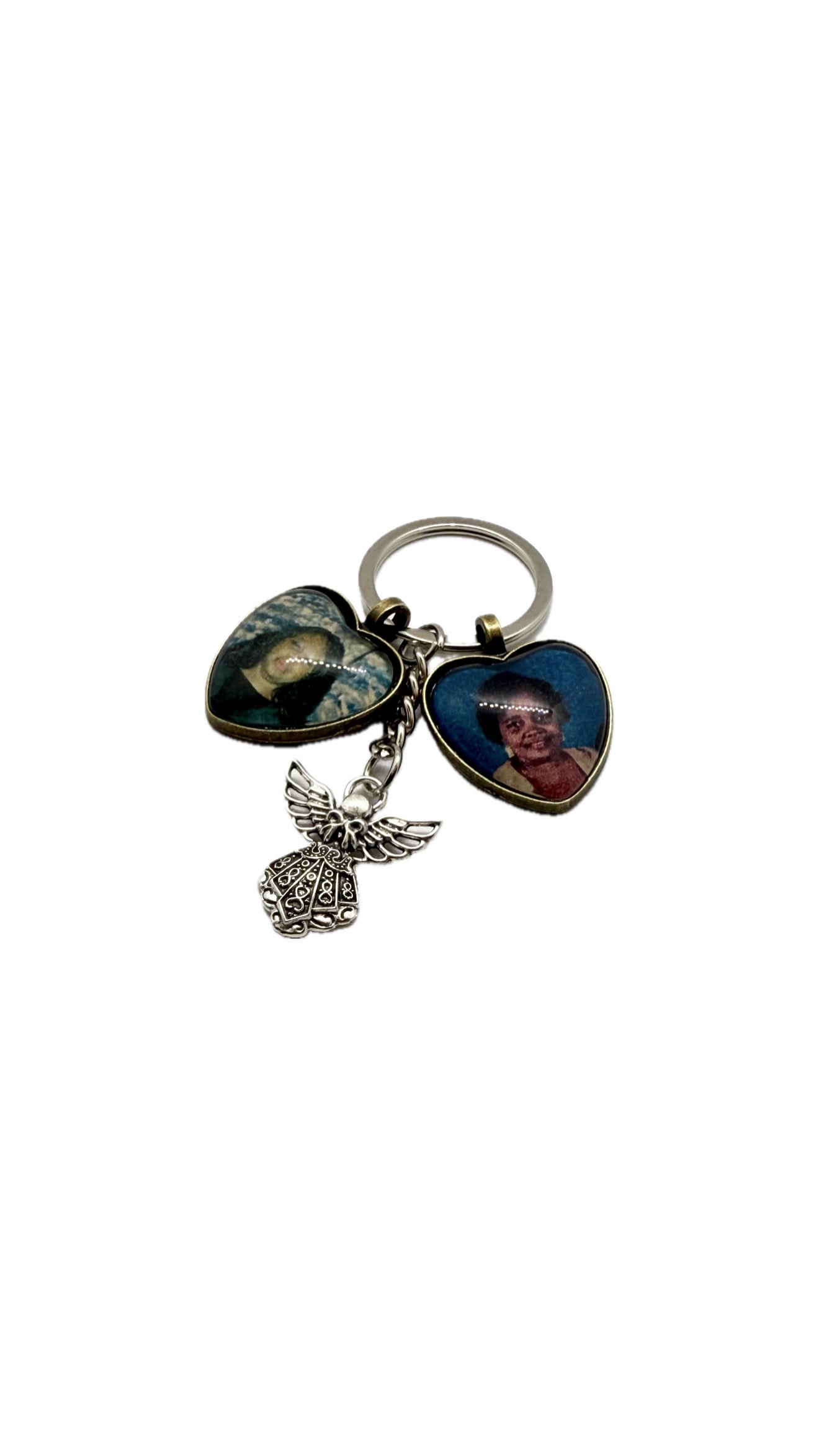 Two Heart Pendant Keyring With Guardian Angel