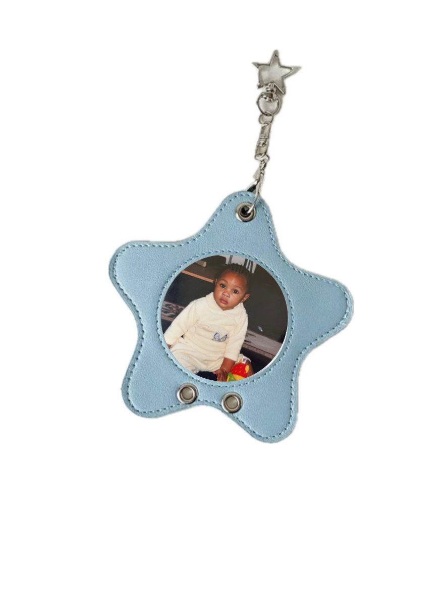 Blue Leather Star Keychain