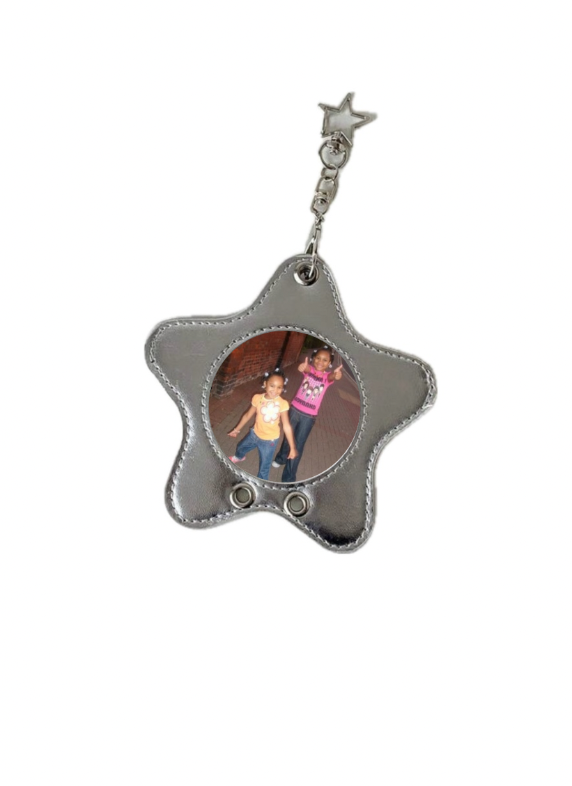 Silver Leather Star Keychain
