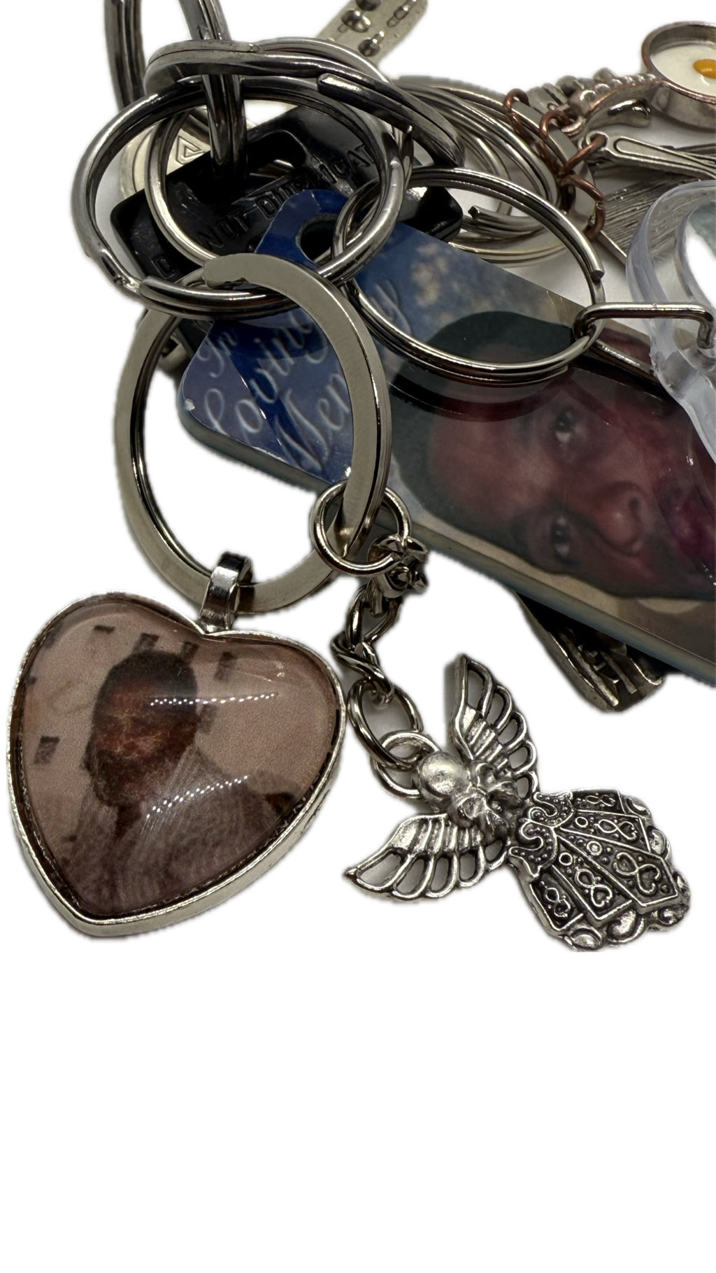 Heart Pendant Keyring With Guardian Angel