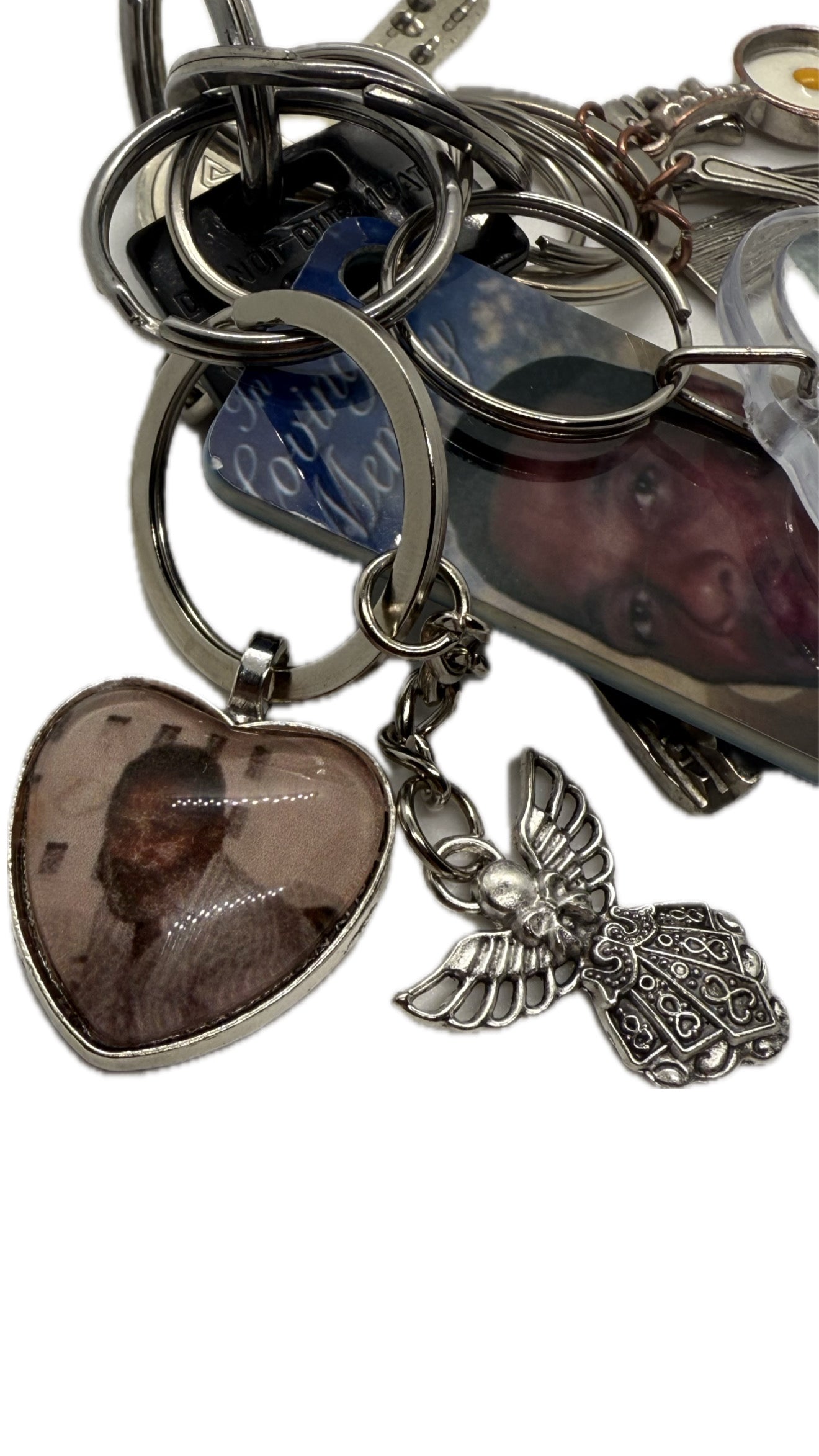 Heart Pendant Keyring With Guardian Angel